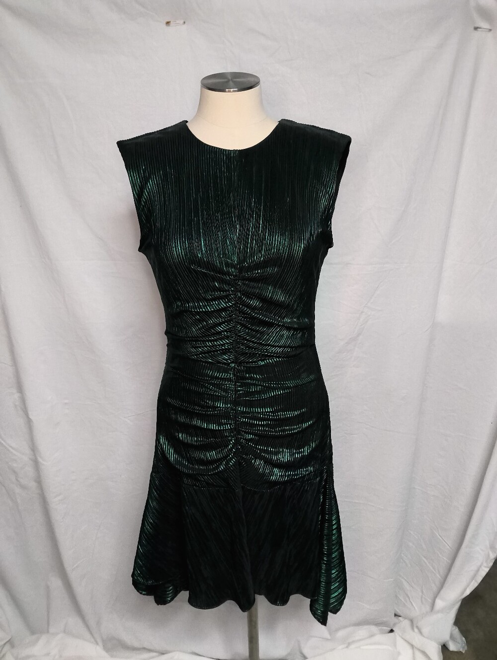 DKNY Emerald Green Sleeveless Ruched Midi Dress